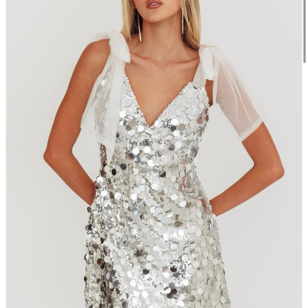 Silver Sequin Dress with Sheer White Accents